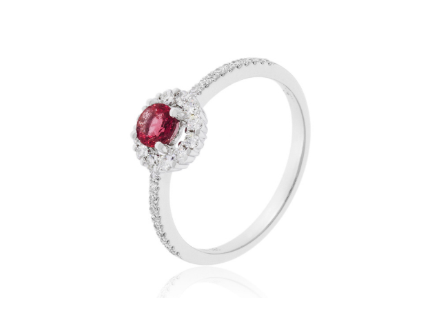 14K Ruby Ring with Diamond Halo