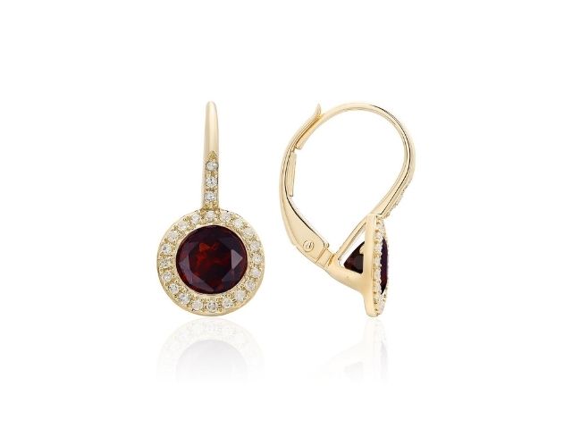 14K Garnet Leverback Earrings