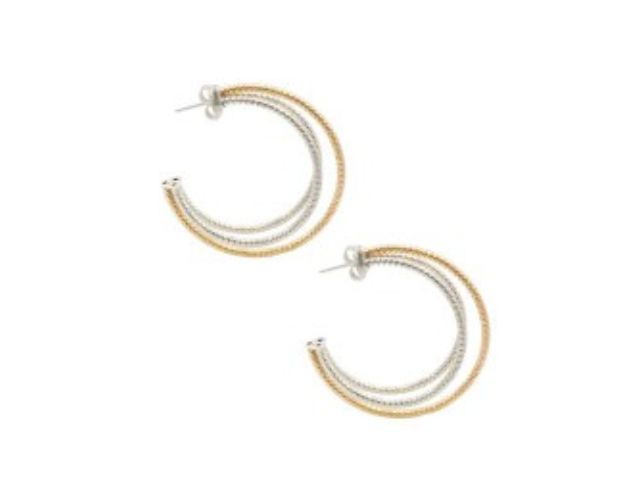 Sterling Silver & Yellow Gold Plated Three Row Hoop Earrings