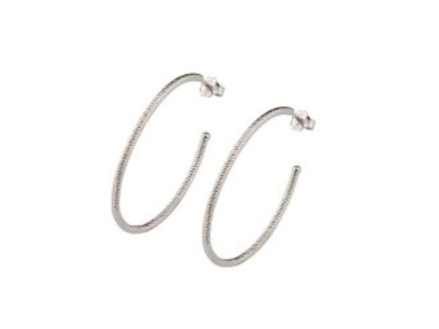 Sterling Silver Large Oval Sparkle Hoop Earrings