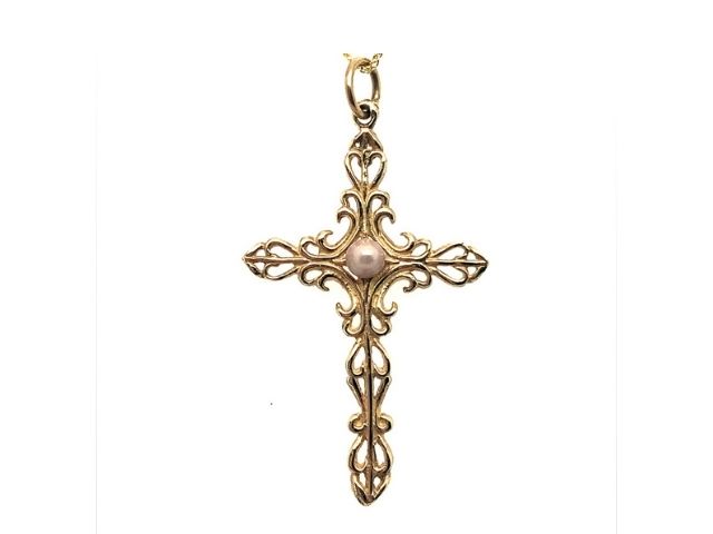 14K Filigree Concho Pearl Pendant