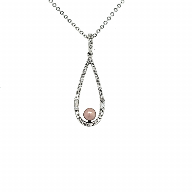 14KW Concho Pearl and Diamond Teardrop Pendant