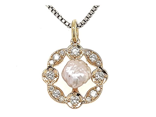 14K Light Pink Baroque Concho Pearl Pendant