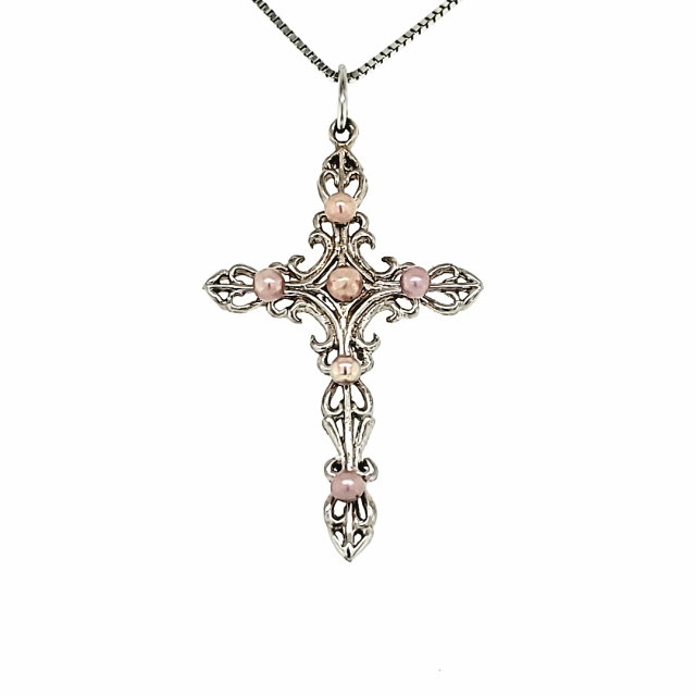 Scroll Cross Pendant With 6 Concho Pearls