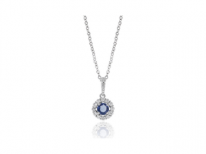 14K Sapphire and Diamond Halo Necklace