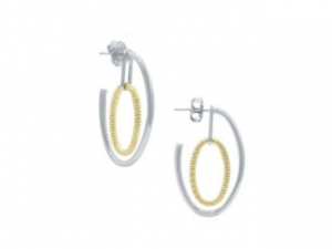 Sterling Silver & Yellow Gold Plated Oval In Oval Hoop Earrings