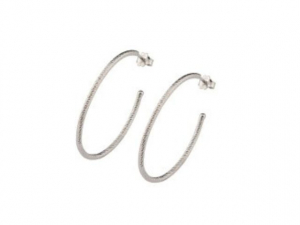 Sterling Silver Large Oval Sparkle Hoop Earrings