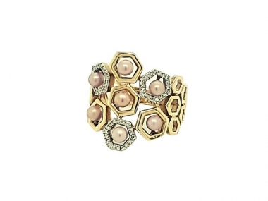 Hexagon Concho Pearl Fashion Ring 1