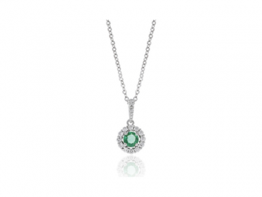 14K Emerald and Diamond Halo Necklace 1