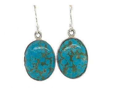 SS Simple Oval Mexican Turquoise Earrings 1