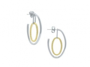 Sterling Silver & Yellow Gold Plated Oval In Oval Hoop Earrings 1